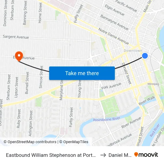 Eastbound William Stephenson at Portage And Main Junction to Daniel McIntyre map