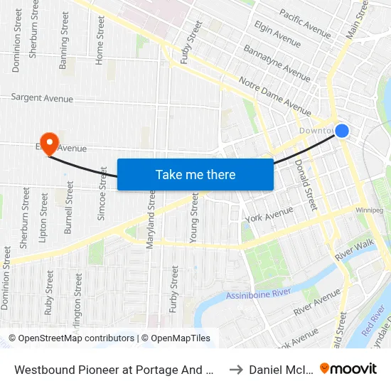 Westbound Pioneer at Portage And Main Junction to Daniel McIntyre map