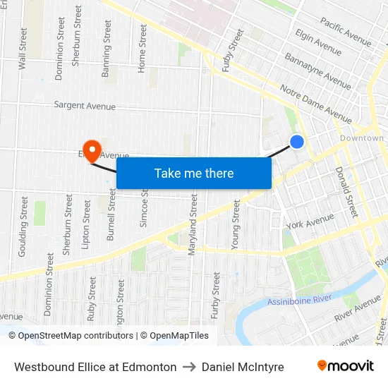 Westbound Ellice at Edmonton to Daniel McIntyre map