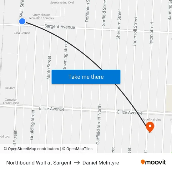 Northbound Wall at Sargent to Daniel McIntyre map