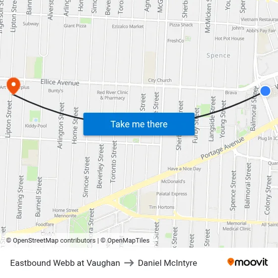 Eastbound Webb at Vaughan to Daniel McIntyre map
