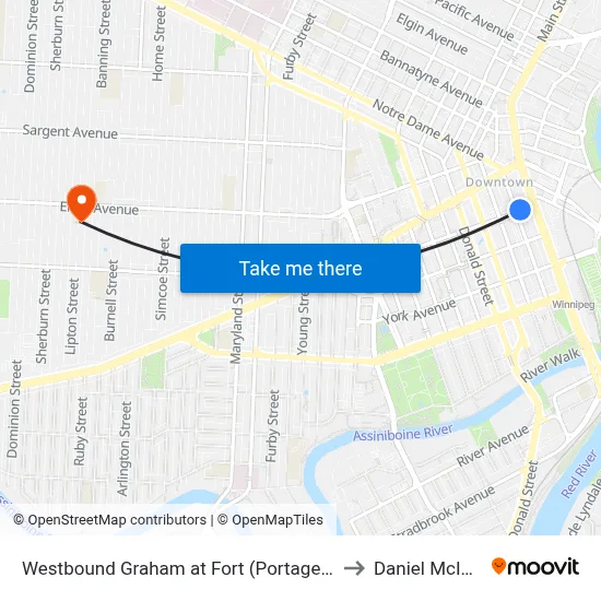 Westbound Graham at Fort (Portage & Main) to Daniel McIntyre map