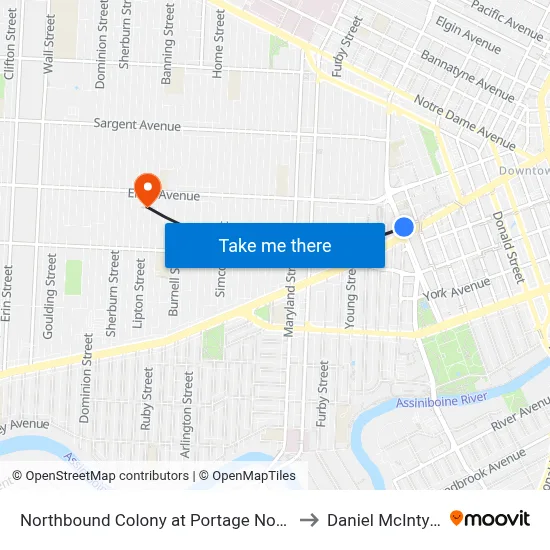 Northbound Colony at Portage North to Daniel McIntyre map