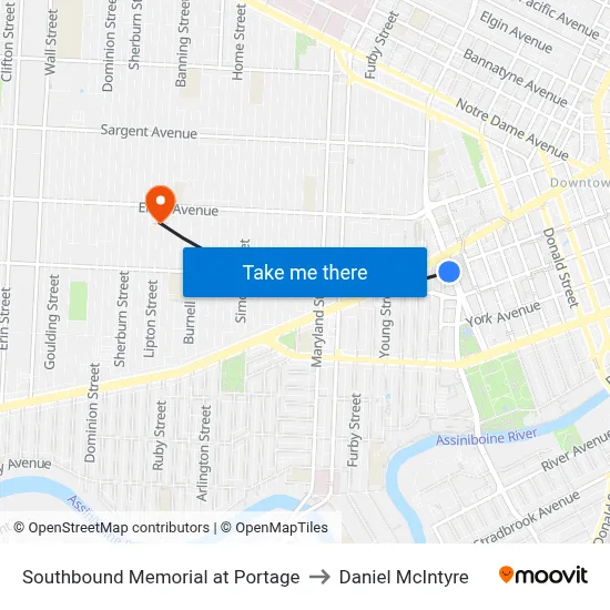 Southbound Memorial at Portage to Daniel McIntyre map