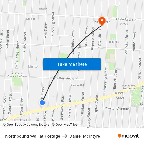Northbound Wall at Portage to Daniel McIntyre map