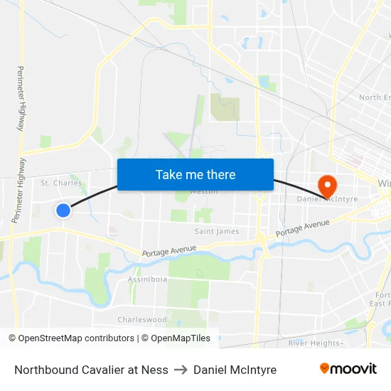 Northbound Cavalier at Ness to Daniel McIntyre map