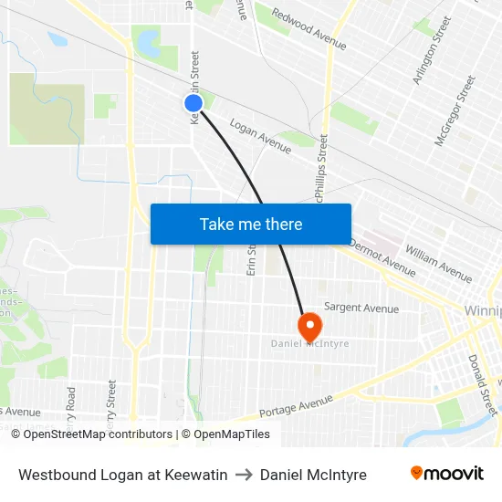 Westbound Logan at Keewatin to Daniel McIntyre map