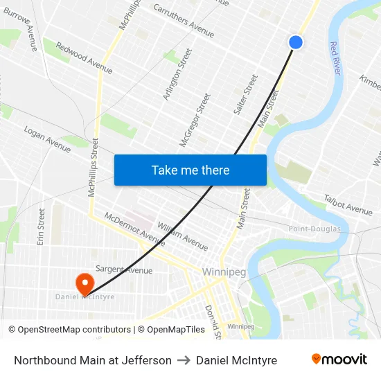 Northbound Main at Jefferson to Daniel McIntyre map