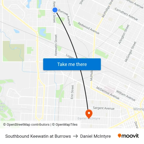 Southbound Keewatin at Burrows to Daniel McIntyre map