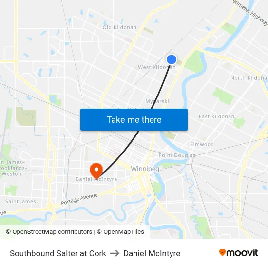 Southbound Salter at Cork to Daniel McIntyre map