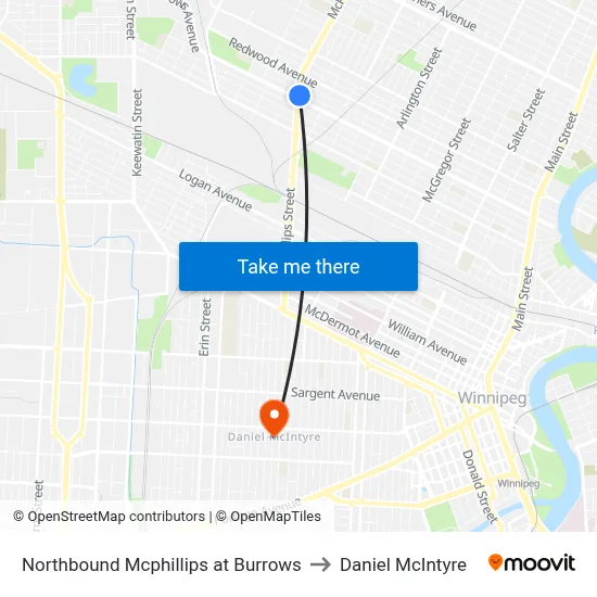 Northbound Mcphillips at Burrows to Daniel McIntyre map