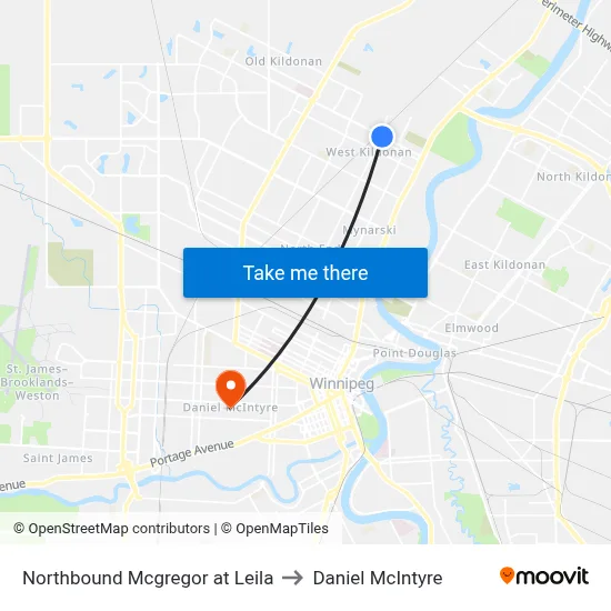 Northbound Mcgregor at Leila to Daniel McIntyre map