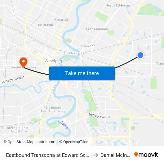 Eastbound Transcona at Edward Schreyer to Daniel McIntyre map