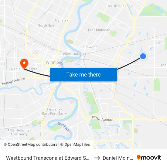 Westbound Transcona at Edward Schreyer to Daniel McIntyre map
