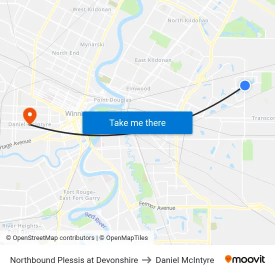 Northbound Plessis at Devonshire to Daniel McIntyre map