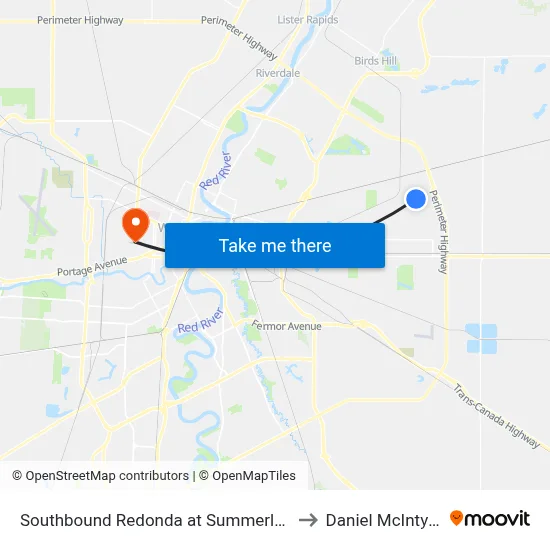 Southbound Redonda at Summerlea to Daniel McIntyre map