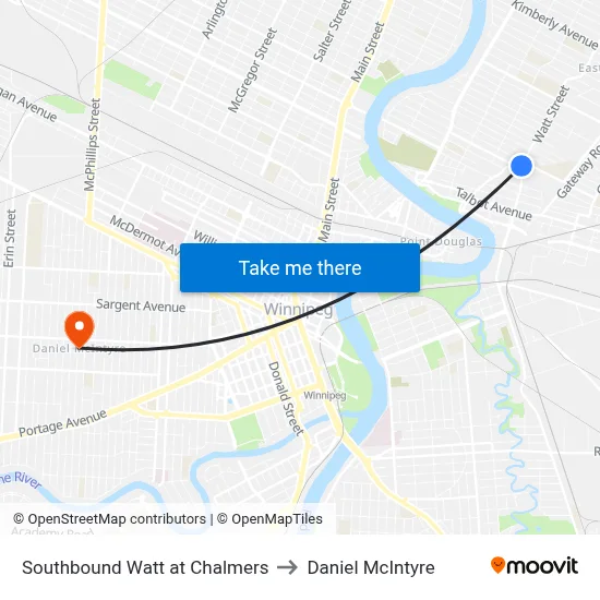 Southbound Watt at Chalmers to Daniel McIntyre map