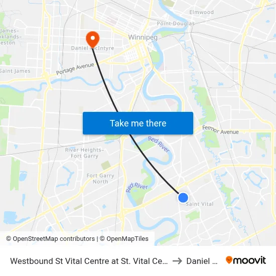 Westbound St Vital Centre at St. Vital Centre Hub (556 To Plaza Drive) to Daniel McIntyre map