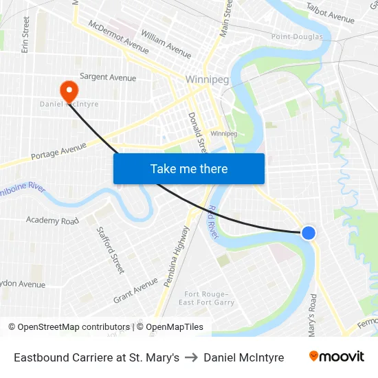 Eastbound Carriere at St. Mary's to Daniel McIntyre map