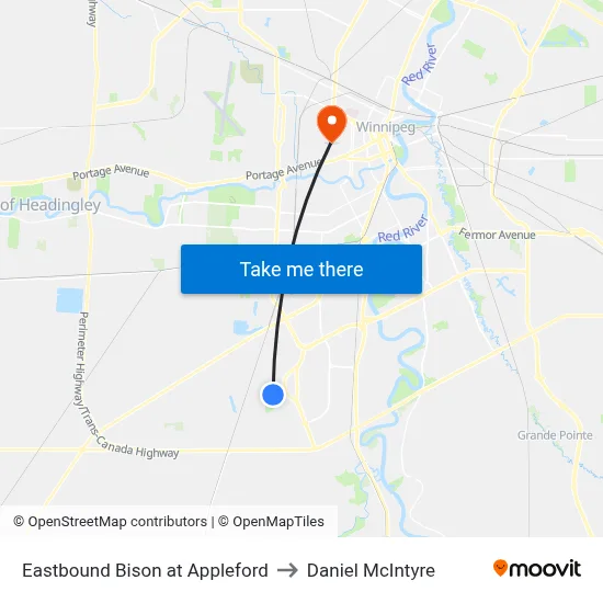 Eastbound Bison at Appleford to Daniel McIntyre map
