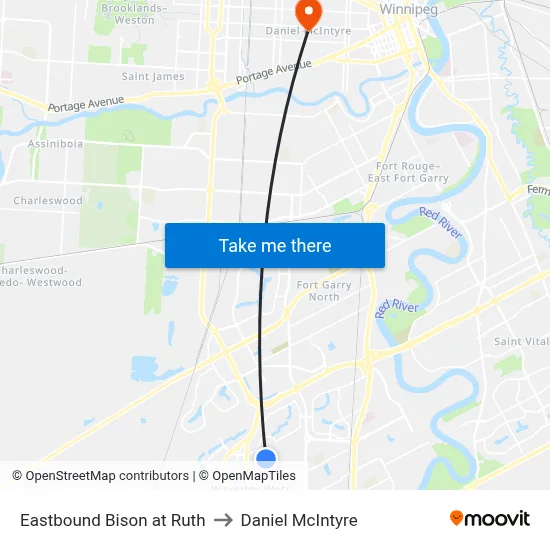 Eastbound Bison at Ruth to Daniel McIntyre map