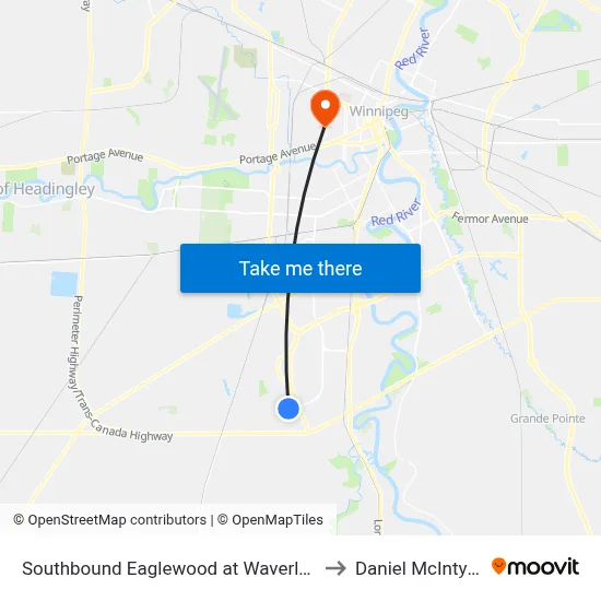 Southbound Eaglewood at Waverley to Daniel McIntyre map