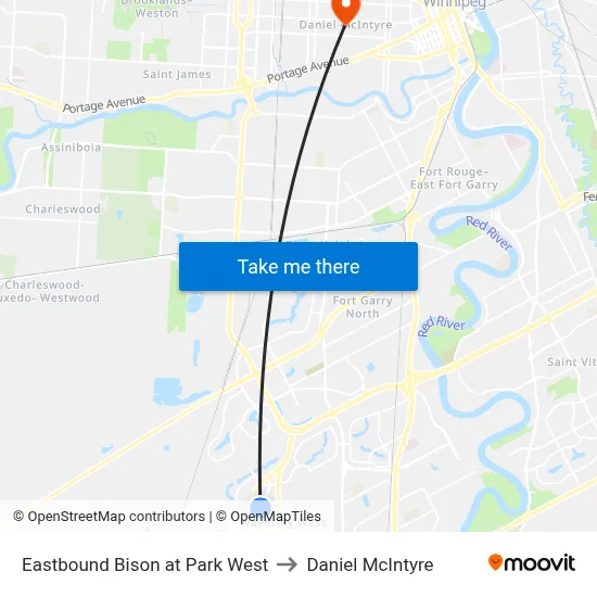 Eastbound Bison at Park West to Daniel McIntyre map