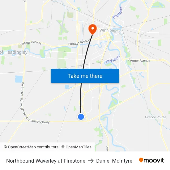 Northbound Waverley at Firestone to Daniel McIntyre map