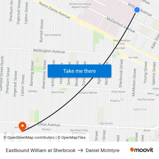 Eastbound William at Sherbrook to Daniel McIntyre map