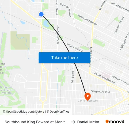 Southbound King Edward at Manitoba to Daniel McIntyre map