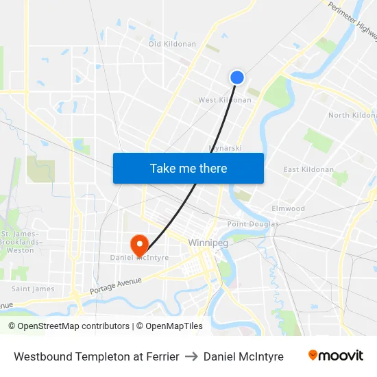 Westbound Templeton at Ferrier to Daniel McIntyre map