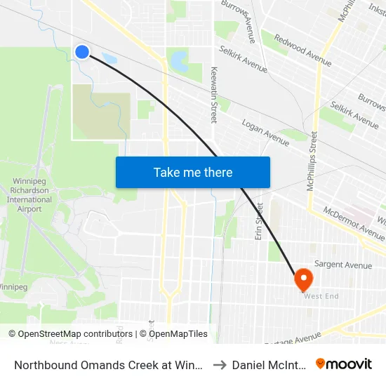 Northbound Omands Creek at Winfield to Daniel McIntyre map