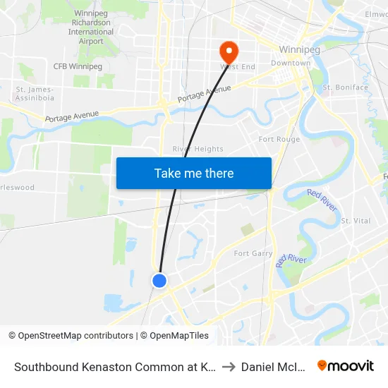 Southbound Kenaston Common at Kenaston to Daniel McIntyre map