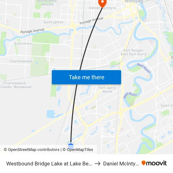 Westbound Bridge Lake at Lake Bend to Daniel McIntyre map