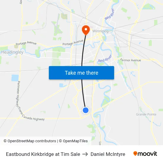 Eastbound Kirkbridge at Tim Sale to Daniel McIntyre map