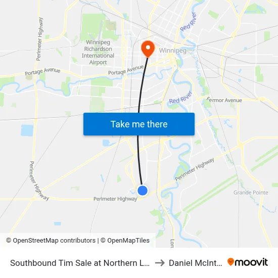 Southbound Tim Sale at Northern Lights to Daniel McIntyre map