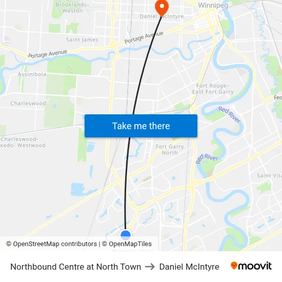 Northbound Centre at North Town to Daniel McIntyre map