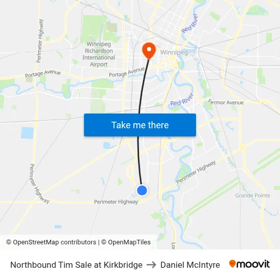 Northbound Tim Sale at Kirkbridge to Daniel McIntyre map