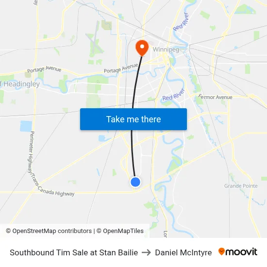 Southbound Tim Sale at Stan Bailie to Daniel McIntyre map