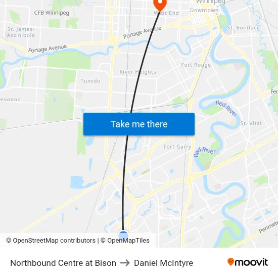 Northbound Centre at Bison to Daniel McIntyre map
