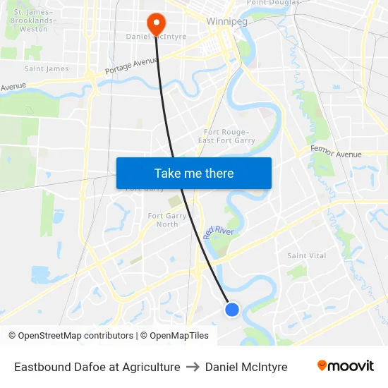 Eastbound Dafoe at Agriculture to Daniel McIntyre map