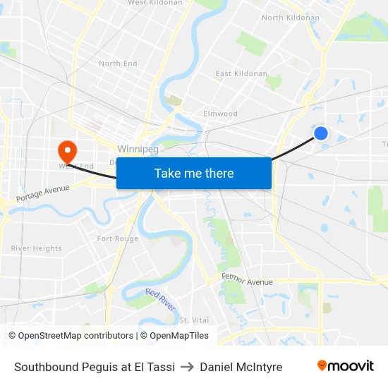 Southbound Peguis at El Tassi to Daniel McIntyre map