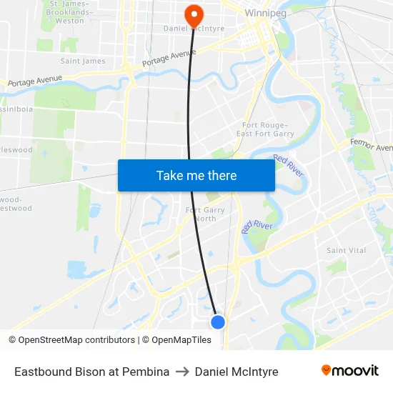 Eastbound Bison at Pembina to Daniel McIntyre map