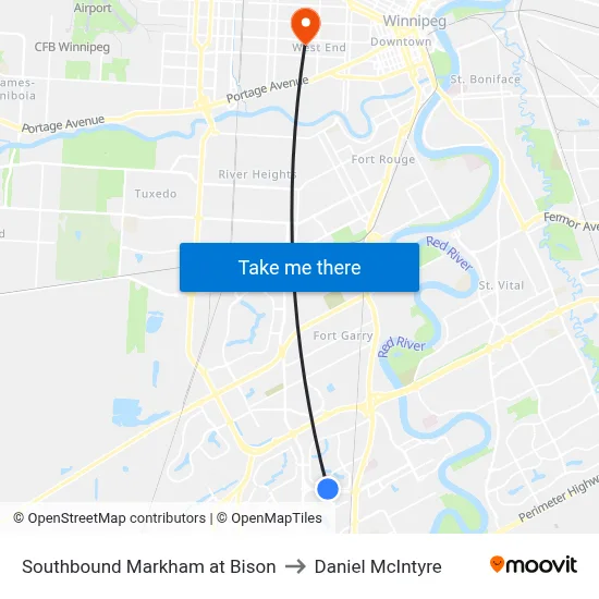 Southbound Markham at Bison to Daniel McIntyre map