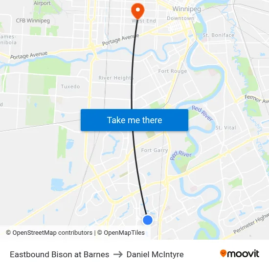Eastbound Bison at Barnes to Daniel McIntyre map
