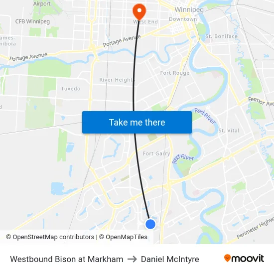 Westbound Bison at Markham to Daniel McIntyre map