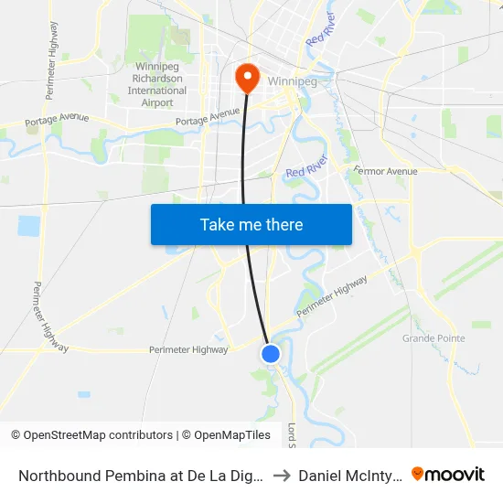 Northbound Pembina at De La Digue to Daniel McIntyre map