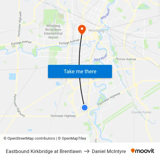 Eastbound Kirkbridge at Brentlawn to Daniel McIntyre map