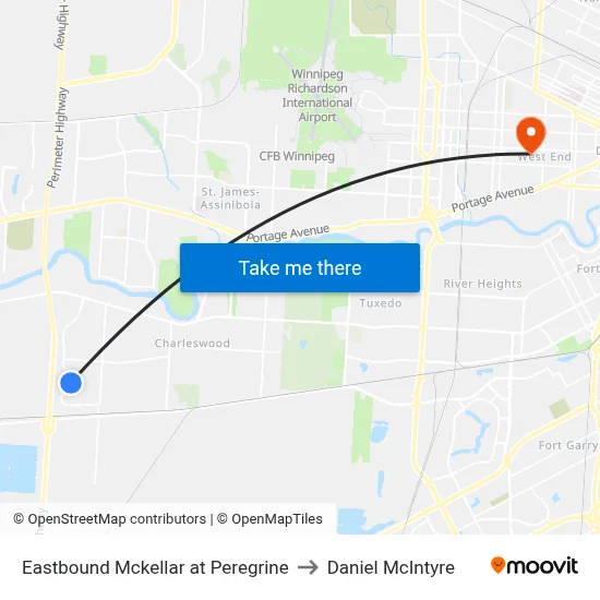 Eastbound Mckellar at Peregrine to Daniel McIntyre map