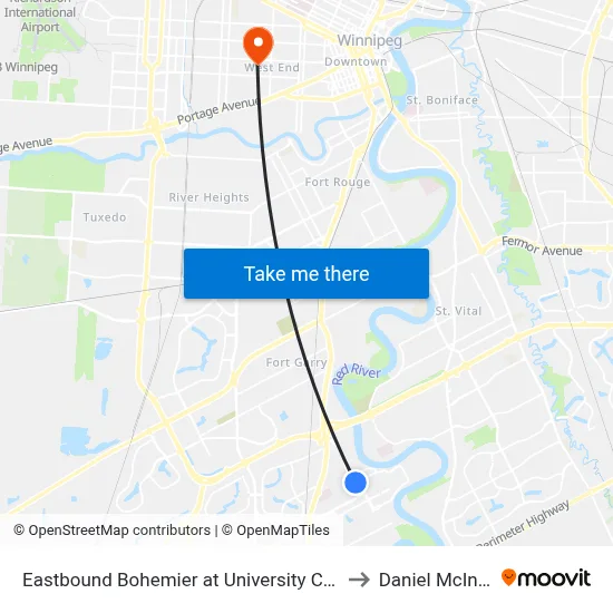 Eastbound Bohemier at University Crescent to Daniel McIntyre map